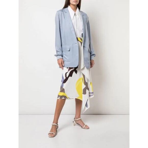 Tibi Soft Single Button Cupro Blazer Jacket Light Blue 2